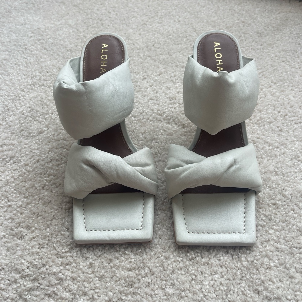Grey leather heels